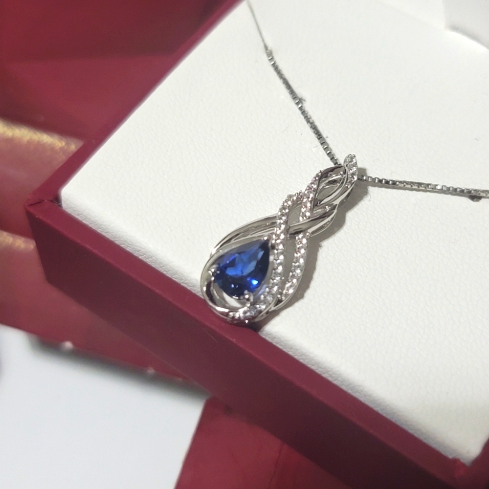 Helzberg Diamonds Blue & White Saphirre Tear Drop Gemstone Necklace